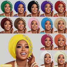 1pc African Style Head Wrap With Layered Bejeweled Edge Head WrapAccents, Laminated Strap Cap, Traditional African Turban Hat For Women Personalized Elastic Headwear - A - View 11