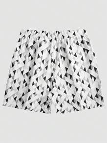 Shorts casuales de verano para hombres con bolsillos con cordón, estampado geométrico y floral menudo