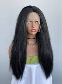 Yaki Long Straight Wig 13 * 4 * 1T Lace Wig Black Yaki Straight Hair Gradient Brown Wig Black Fluffy Long Hair Wig
