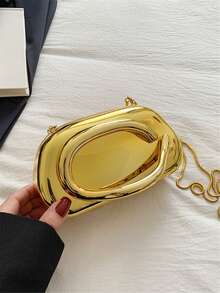 女士奢华闪亮金属手拿包，优雅时尚金属条装饰晚宴包，适合晚会、圣诞派对等正式场合，适合夜间使用 - 金色 - 查看 7