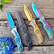 Pocket Knife, Cool Pocket Folding Knife With 3D TITANIUM-PLATED SKULL Patterns, Great Christmas Gift EDC Knife For Men Outdoor Survival Camping - Blue - View 2