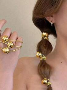 5pcs/Set Golden And Silver Spherical Hair Ties, New High-End, Simple, Sweet And Cool Hair Ties, Hair Ties That Won't Damage Hair, Braided Hair, Suitable For All Kinds Of Hairstyles, Can Be Used All Year Round, Valentine's Day And Halloween Decorative Hair Accessories, Beach And Beach Photography, Festival Accessories, Home Beauty Women Accessory Gifts ,Head Piece
