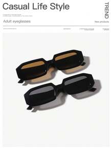 2 pièces Lunettes de mode rectangulaires rétro pour hommes, à monture pleine. Convient pour les activités de plein air et les tenues, adapté pour le retour à l'école avec un look preppy à la mode