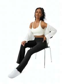 Plus Size Flare Yoga Pants For Women – High Waist Slim Fit Workout Leggings With Side Pockets