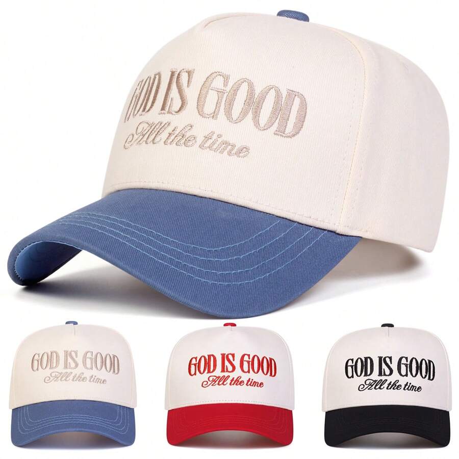 1pc Men's "God Is Good All The Time" Embroidered Trucker Hat, Casual Street Style Baseball Cap For Spring, Autumn, Traveling, Beach Vacation