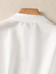 Women's Solid Color V-Neck Button-Up Shirt - Long Sleeve Casual Elegant Blouse With Pocket Detail, Suitable For Holidays, Travel And Daily Wear, Essential Item For All Seasons White Spring - White - View 7