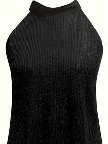 Sequin Tank Tops Women Sequin Halter Tops Sparkle Sleeveless Shirt Dressy Sparkle Tank Party Club Shirt - Black - View 3