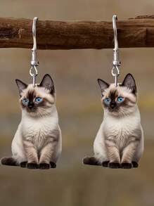 2D Flat, 2D Charming Siamese Cat Acrylic Dangle Earrings - Cute Party Accessories, Perfect Gift For Cat Lovers, Ideal For Christmas And Thanksgiving, Cute Earring