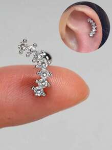 1PC Stainless Steel Cartilage Stud Earrings Crystal CZ Leaf Flower Star Moon Screw Back Earrings Tragus Helix Flat Rook Conch Standard Piercing Jewelry For Women