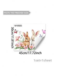 1 Set Cartoon Animal Wall Stickers, Rabbit, Floral, Cat Decals, For Children's Room, Living Room, Bedroom, Study