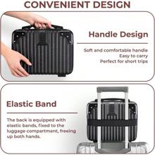 Noverlife 14 Inch Portable Hard Shell Cosmetic Travel Case Mini Travel Hand Luggage With Elastic Band Travel Makeup Case Small Makeup Carrying Suitcase For Train Cosmetic Bag Travel Camping Black
