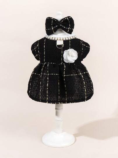 1 Set Pet Wedding Dress With Tulle, Ribbon Bow Design, Cute & Fashionable Printed Dress + Collar, Elastic Tulle Princess Pet Dress For Dogs Cats