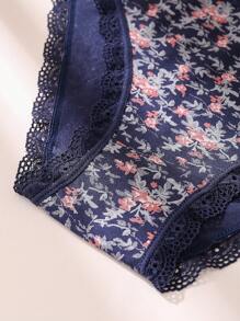 5 Teile Damen Baumwoll Sexy romantische Spitzen bedruckte Unterwäsche Set