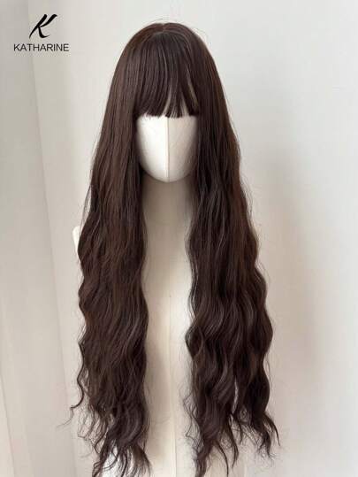 Water Wave Synthetic Wigs With Bangs Party&Cosplay Wig Long Curly Wave Heat Resistant Fiber Synthetic Hair