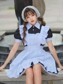 Uniforme de criada estilo lolita británico clásico, disfraz de camarero/a de anime/cómic para cosplay, café y Halloween