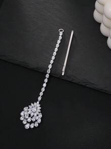 1pc Zirconia Forehead Chain, Water Drop Headpiece, One-Piece Clip, Bohemian Style, New Bride Hair Accessory