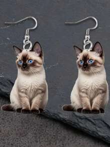 2D Flat, 2D Charming Siamese Cat Acrylic Dangle Earrings - Cute Party Accessories, Perfect Gift For Cat Lovers, Ideal For Christmas And Thanksgiving, Cute Earring