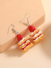 1 Pair Handmade Resin Realistic Fruit Cake (Strawberry, Blueberry, Lemon, Avocado, Smiling Face) Earrings, Fashionable For Daily Wear