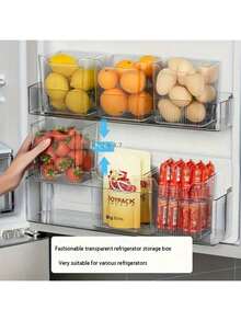 6 件透明塑料冰箱收纳盒套装 - 透明保鲜储物容器，适用于厨房和餐厅，非常适合水果、蔬菜、零食和调味品，冰箱收纳和储存