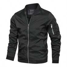 Men's Spring And Autumn Jacket, Zip-Up Jacket With High Collar, Classic And Simple Jacket, Gift For Friends, Husband, Boyfriend. - màu đen - Xem 3