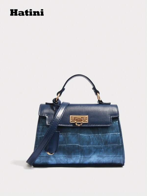 HATINI حقيبة HATINI نمط تصميم فخم، مصنوعة من جلد صناعي مخطط بنمط التمساح، حقيبة يد مربعة صغيرة مزينة بقفل أنيق، حقيبة كتف أنيقة للتنقل، هدية رائعة للأم والكبار في السن، حقيبة كتف/تسوق من الجلد الصناعي، مناسبة للنساء في العمل، التنقل، الخروج، التسوق، الترفيه، الشاطئ، مهرجان الموسيقى، الحفلات