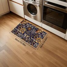 1 pieza Alfombra suave de cocina, Felpudo lavable antideslizante, Alfombra camino, Felpudo, Juego de alfombrillas de baño, sala de estar, lavandería, Alfombra de área, Decorativa apta para cocina, sala de estar, entrada, balcón, decoración del hogar, anti-suciedad, cafetería, bar, fiesta, regalo festivo, Alfombra de piso de dormitorio, Alfombra de baño, Decoración de habitación, Decoración de cocina, Diseño de reno en marco azul y blanco a rayas de fondo colorido