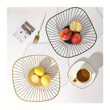 1PC Gold/Black Wire Fruit Basket – Rustproof Mesh Decorative Bowl For Kitchen Counter, Dining Table, Living Room Storage & Modern Home Decor - Multicolor - View 12