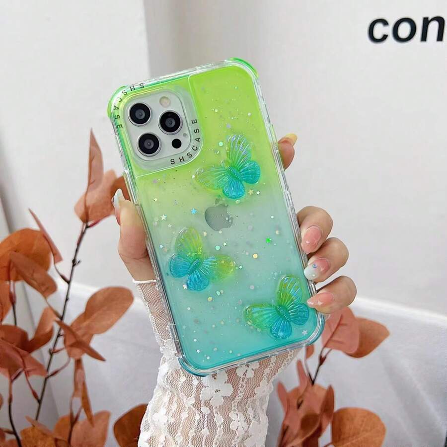 MZ007 3-In-1 Case Covers 3D Butterfly Blur - 薄荷綠 - 查看 1