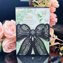 25 piezas de tarjetas de invitación con mariposas cortadas por láser, decoraciones para bodas, compromisos, matrimonios, bautizos y bautismos, tarjetas de felicitación, tarjetas de aniversario (excluye páginas interiores y sobres)