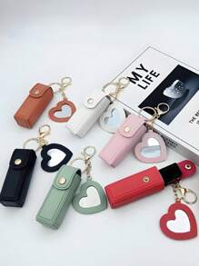 1pc Mini Lipstick Case With Mirror, Portable Pu Leather Keychain Lipstick Holder - Pink Makeup Bag Make Up Organizer Lipstick Holder Gift For Thanksgiving For Girl Women Mom Lipstick Pouch Women Gifts Girl Gifts Girlfriend Gifts
