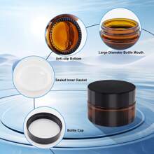 5pcs Amber Glass Jars With Black Lids - Unscented, Leakproof, Wide Mouth, Travel Size Refillable Containers For Cream & Lotion, Portable Light-Proof DIY Sample Bottles