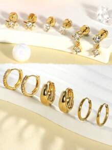 10pcs Small Hypoallergenic Flat Back Stud Earrings For Women Men Golden Plated Stainless Steel Earring Sets Tiny Screw Back Cartilage Earring