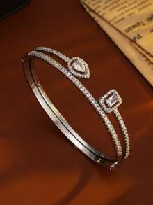 rakol 2pcs Elegant Cubic Zirconia Copper Plated 18K Gold/Platinum Bangle Bracelet Set, Suitable For Women Daily Wear - Jewelry Set - View 6