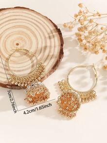 1 Đôi Hoa tai vòng sang trọng, Hoa tai Jhumka đính đá thời trang thanh lịch có chuông và tua rua, Trang sức truyền thống phù hợp cho trang phục hàng ngày của phụ nữ, Lễ hội, Đám cưới và Tiệc tùng/Quà tặng trang sức - Cổ điển - Xem 5