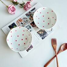 1pc Ins Style Hand-Painted Mini Heart Shaped Ceramic Bowl, Retro Ditsy Floral Pattern 5 Inch Dessert/Snack/Cereal Bowl, Elegant 370ml/12.5oz,School Supplies
