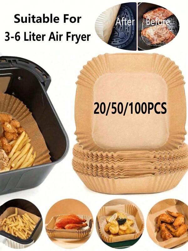 Square/Circular Disposable Air Fryer Liners 20/50/100/200Pcs 8-Inch Paper Air Fryer Liner Pots Non-Stick Baking Trays Oven Accessories Kitchen Gadgets Kitchen Accessories Kitchen Accessories Christmas And Halloween Gifts New Year Gifts