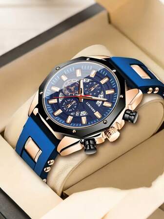 Fashion Men Watch Men'S Business Silicone Sports Watch, High-End Dete Large Dial Quartz Wristwatch For Men