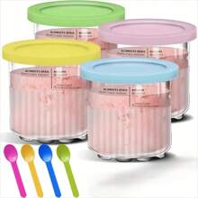 4 paquetes de contenedores de 24 onzas compatibles con las series NC299AMZ y NC300s de máquinas de helados Creami, tazas de repuesto extra para los recipientes Creamy, herméticos, antideslizantes y aptos para lavavajillas (tazas reutilizables para helados)