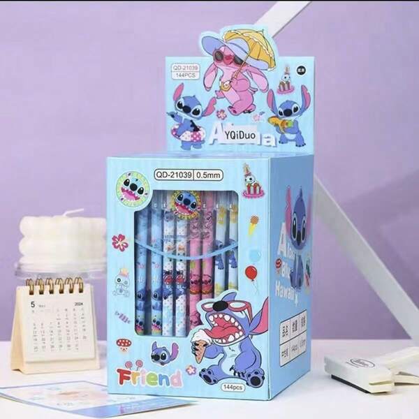 3pcs/6pcs/12pcs Stitch-Shaped Erasable Pens, Black & Blue Ink Erasable Pens, Fairytale Cartoon Erasable Gel Pens, Medium 0.5mm Tip, Plastic Material, Creative Stationery Suitable For Students, Work & Writing
