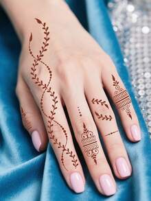 6 张可重复使用花朵纹身模板临时纹身贴纸人体艺术纹身模板贴纸闪光纹身模板用于手部人体艺术 Mehndi 设计 - 黑色 - 查看 6