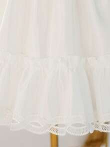 Vestido de princesa de satén blanco de manga corta con parches, adecuado para fiesta, para niñas jóvenes - Blanco - Ver 8