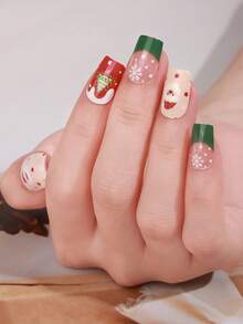 16片装格子美甲贴纸，法式闪粉自粘全贴甲片，女士DIY美甲贴纸 - 彩色 - 查看 6