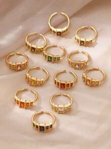 Inele vintage colorate din oțel inoxidabil cu zirconiu cubic, inel deschis anti-decolorare placat cu aur de 18K cu piatră pătrată pentru femei, accesorii pentru bijuterii de nuntă, cadouri de ziua de naștere pentru mama/cea mai bună prietenă