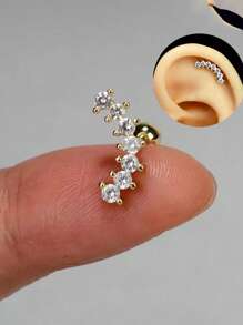 1PC Stainless Steel Cartilage Stud Earrings Crystal CZ Leaf Flower Star Moon Screw Back Earrings Tragus Helix Flat Rook Conch Standard Piercing Jewelry For Women