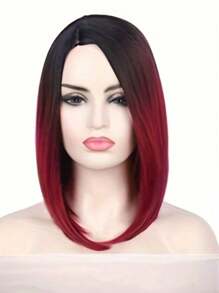 Short Bob Straight Synthetic Wig Ombre Wig Black To Red Side Part Daily Cosplay Party Wig 14 Inches Bowl Cut Wig Heat Resistant Fiber Synthetic Wigs For Women Black Red