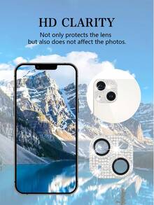 [2 piezas] Película de lente de cristal con todo completo y diamantes de imitación plateados compatibles con 16 Promax 15 14 13 12 11, regalo para cumpleaños, familia y amigos, cristal brillante, protector de lente, accesorios para teléfono - Plateado - Ver 6