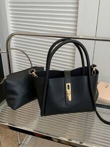 Nuevo bolso de madre de moda de mujer de unicolor de PU, versátil bolso bandolera con monedero pequeño