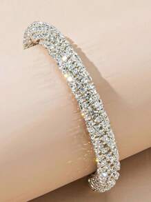 1pc Rhinestone Activated Bracelet, Luxury Sparkling Zirconia Wedding Bridal Bangle For Women