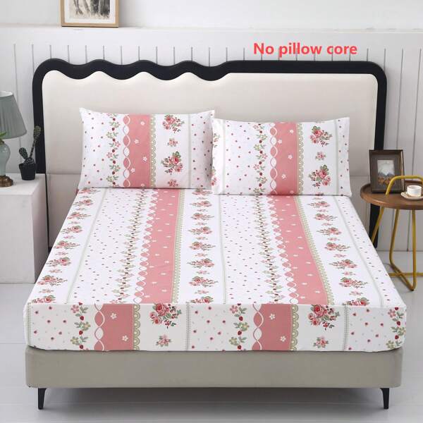 3pcs Printed Bedsheet Set [1pc Bedsheet + 2pcs Pillowcase], No Bed Sheet, No Fill. New Stone Pattern, Soft And Comfortable Fabric. Suitable For Bedroom, Hotel, Dormitory, School, Vacation Rental