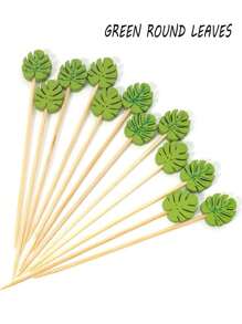 Green Leaf Cocktailspieße – 100 Stücke dekorative Bambus-Zahnstocher, Bambus-Cocktailspieße, Party-Zahnstocher, dekorative Obstspieße, Vorspeisenspieße, Essensstäbchen, tropische Partydekoration, 4,7 Zoll Partyspieße für Obst, Vorspeisen, Essensgarnitur, ideal für tropische Themen-, Hochzeit- und Hawaii-Partys